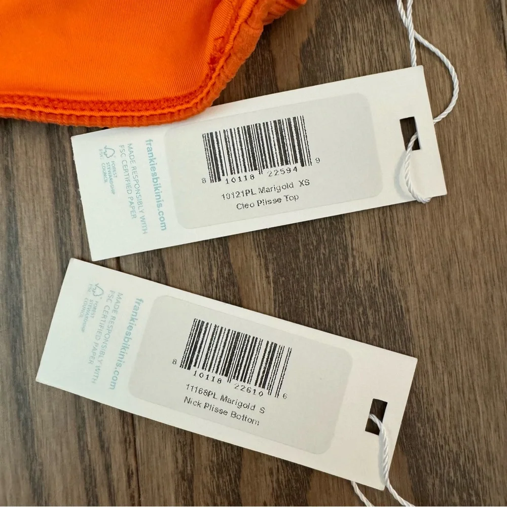 Frankie’s Bikinis Set Cleo Plisse Top Nick Plisse Cheeky Bottom Marigold Orange